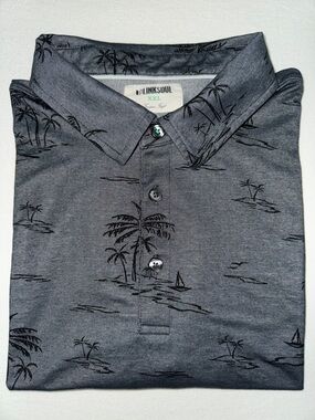 LINKSOUL Men's Black & Gray Hawaiian Print Polo Golf Shirt ~ 2XL XXL